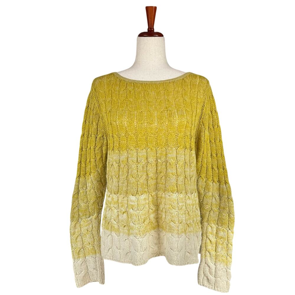 ANTHROPOLOGIE SPARROW Wool-Mohair Yellow Gradient Ombre Cable-Knit Sweater Sz M